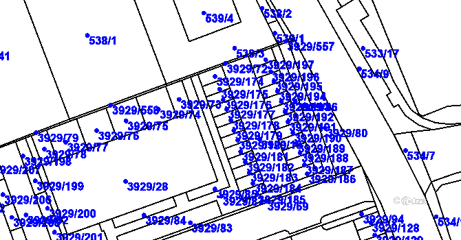 Parcela st. 3929/178 v KÚ Úvaly u Prahy, Katastrální mapa