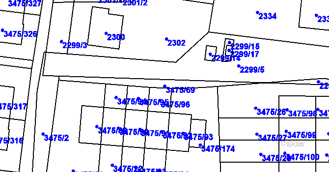 Parcela st. 3475/69 v KÚ Úvaly u Prahy, Katastrální mapa