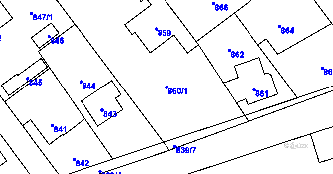 Parcela st. 860/1 v KÚ Úvaly u Prahy, Katastrální mapa