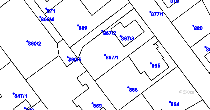 Parcela st. 867/1 v KÚ Úvaly u Prahy, Katastrální mapa
