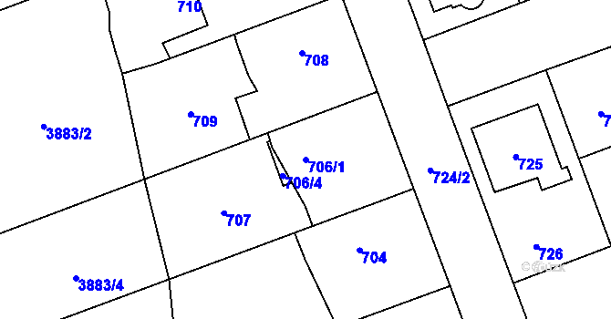 Parcela st. 706/1 v KÚ Úvaly u Prahy, Katastrální mapa
