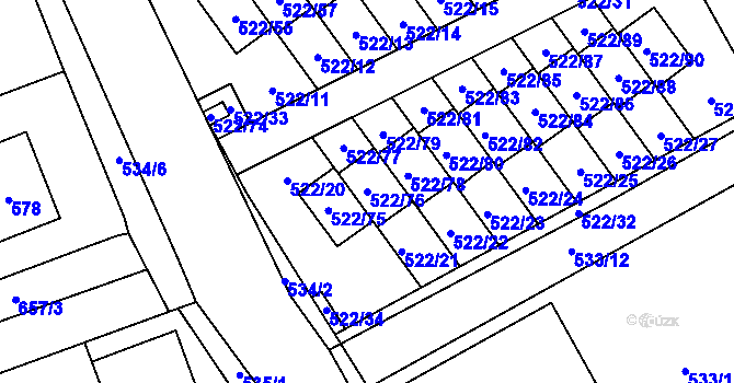 Parcela st. 522/76 v KÚ Úvaly u Prahy, Katastrální mapa