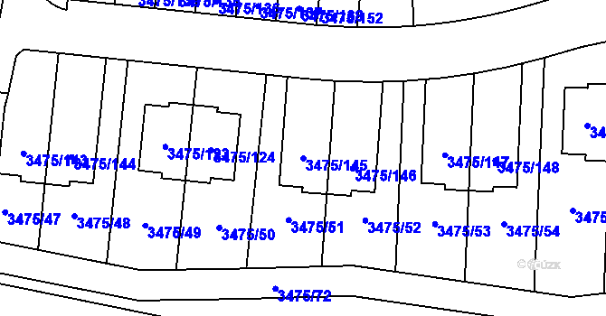 Parcela st. 3475/145 v KÚ Úvaly u Prahy, Katastrální mapa