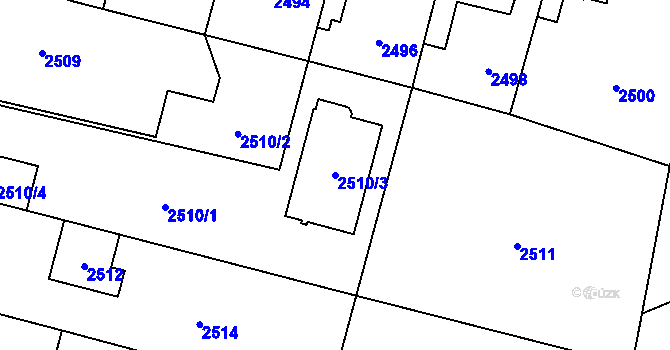 Parcela st. 2510/3 v KÚ Úvaly u Prahy, Katastrální mapa
