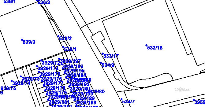 Parcela st. 533/17 v KÚ Úvaly u Prahy, Katastrální mapa