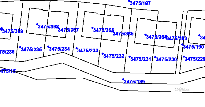 Parcela st. 3475/232 v KÚ Úvaly u Prahy, Katastrální mapa