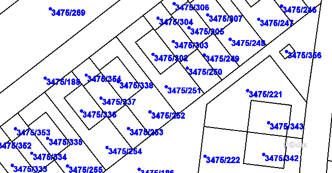 Parcela st. 3475/251 v KÚ Úvaly u Prahy, Katastrální mapa