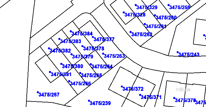 Parcela st. 3475/263 v KÚ Úvaly u Prahy, Katastrální mapa