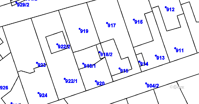 Parcela st. 918/2 v KÚ Úvaly u Prahy, Katastrální mapa