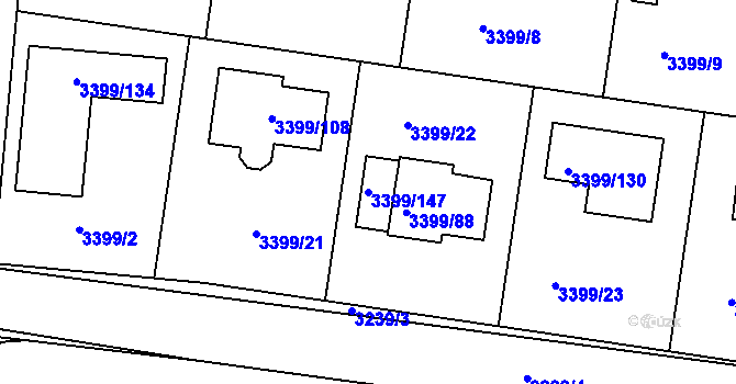 Parcela st. 3399/147 v KÚ Úvaly u Prahy, Katastrální mapa