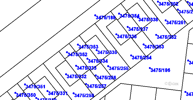 Parcela st. 3475/335 v KÚ Úvaly u Prahy, Katastrální mapa