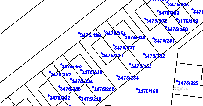 Parcela st. 3475/336 v KÚ Úvaly u Prahy, Katastrální mapa