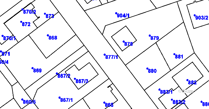 Parcela st. 877/1 v KÚ Úvaly u Prahy, Katastrální mapa