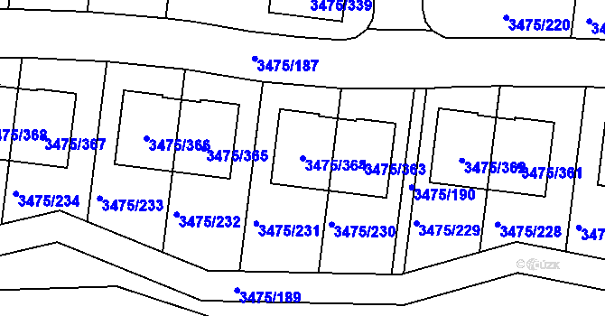 Parcela st. 3475/364 v KÚ Úvaly u Prahy, Katastrální mapa
