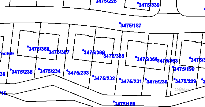 Parcela st. 3475/365 v KÚ Úvaly u Prahy, Katastrální mapa