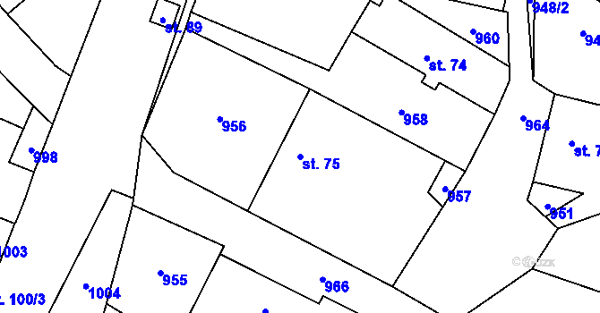 Parcela st. 75 v KÚ Chobot, Katastrální mapa