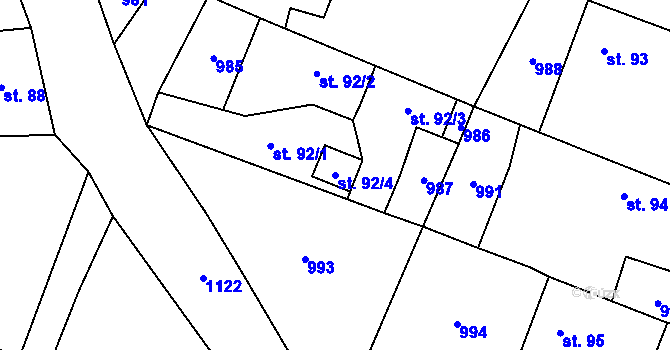 Parcela st. 92/4 v KÚ Chobot, Katastrální mapa