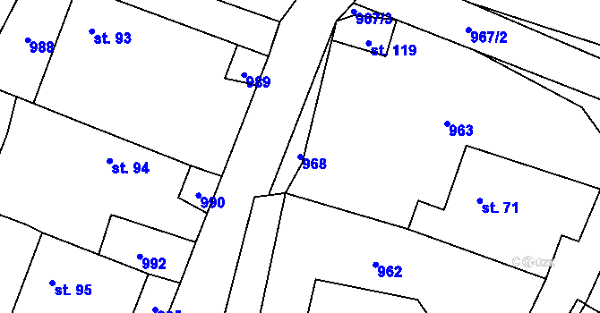 Parcela st. 968 v KÚ Chobot, Katastrální mapa