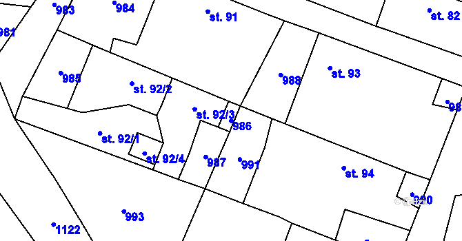 Parcela st. 986 v KÚ Chobot, Katastrální mapa