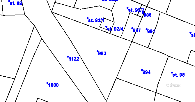 Parcela st. 993 v KÚ Chobot, Katastrální mapa