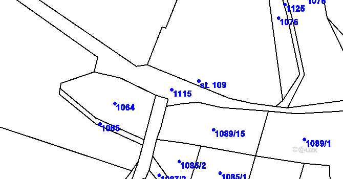 Parcela st. 1115 v KÚ Chobot, Katastrální mapa
