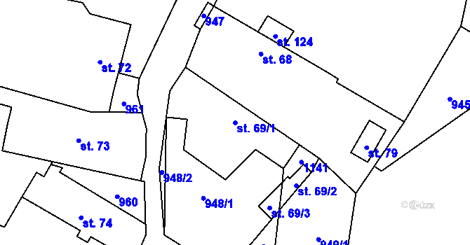 Parcela st. 69/1 v KÚ Chobot, Katastrální mapa