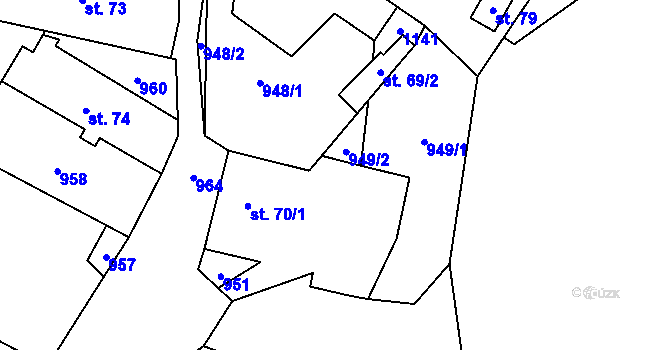 Parcela st. 70/2 v KÚ Chobot, Katastrální mapa