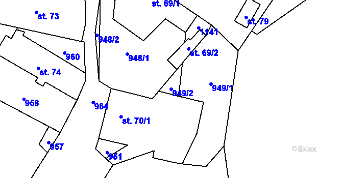Parcela st. 949/2 v KÚ Chobot, Katastrální mapa