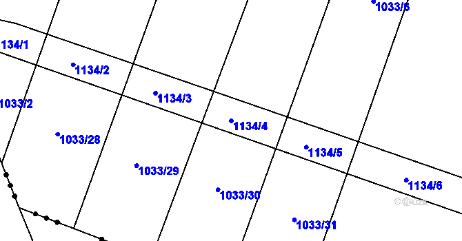 Parcela st. 1134/4 v KÚ Chobot, Katastrální mapa