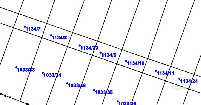Parcela st. 1134/9 v KÚ Chobot, Katastrální mapa