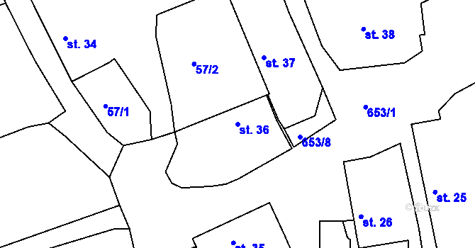 Parcela st. 36 v KÚ Uzeničky, Katastrální mapa