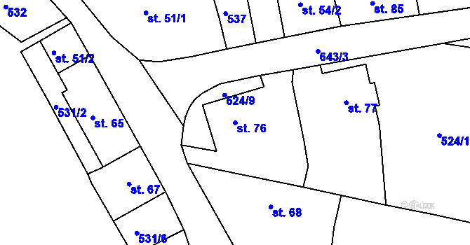 Parcela st. 76 v KÚ Uzeničky, Katastrální mapa