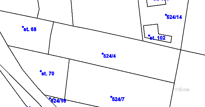 Parcela st. 524/4 v KÚ Uzeničky, Katastrální mapa