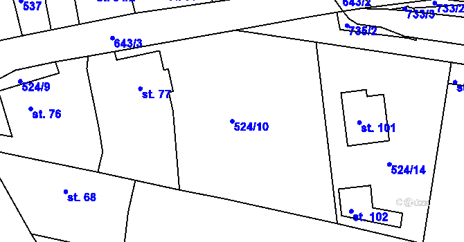 Parcela st. 524/10 v KÚ Uzeničky, Katastrální mapa
