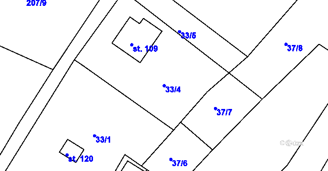 Parcela st. 33/4 v KÚ Čekanov, Katastrální mapa