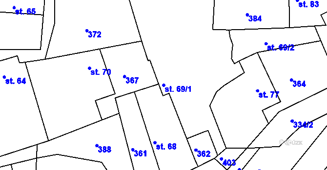Parcela st. 69/1 v KÚ Radvanice nad Sázavou, Katastrální mapa