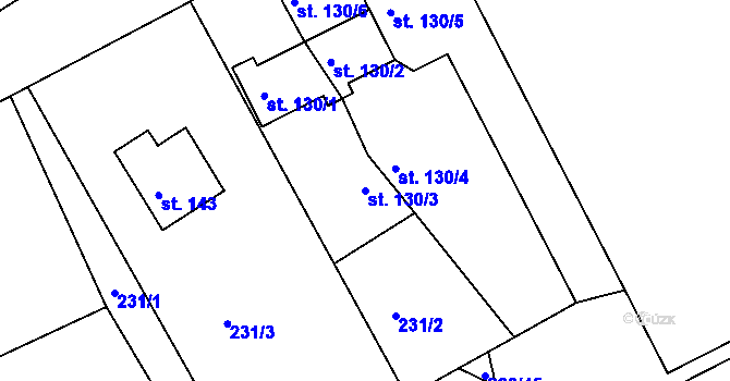 Parcela st. 130/3 v KÚ Radvanice nad Sázavou, Katastrální mapa