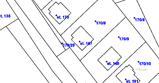 Parcela st. 167 v KÚ Radvanice nad Sázavou, Katastrální mapa