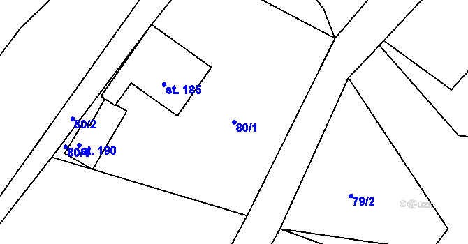 Parcela st. 80/1 v KÚ Radvanice nad Sázavou, Katastrální mapa