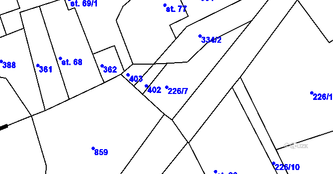 Parcela st. 226/7 v KÚ Radvanice nad Sázavou, Katastrální mapa