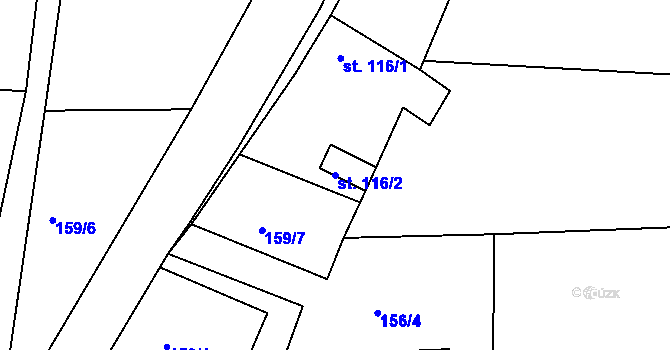 Parcela st. 116/2 v KÚ Radvanice nad Sázavou, Katastrální mapa
