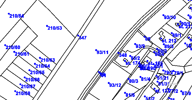 Parcela st. 93/11 v KÚ Radvanice nad Sázavou, Katastrální mapa