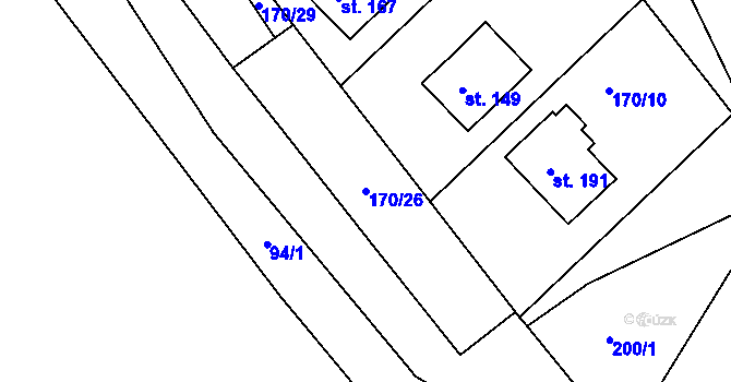 Parcela st. 170/26 v KÚ Radvanice nad Sázavou, Katastrální mapa