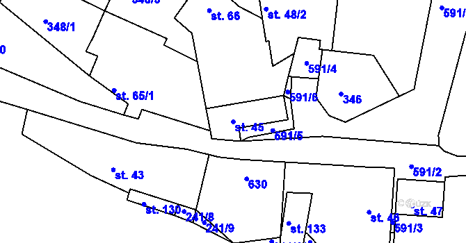 Parcela st. 45 v KÚ Smrk u Úžic, Katastrální mapa
