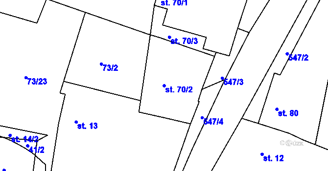Parcela st. 70/2 v KÚ Smrk u Úžic, Katastrální mapa