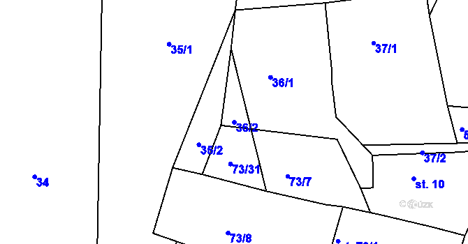 Parcela st. 36/2 v KÚ Smrk u Úžic, Katastrální mapa