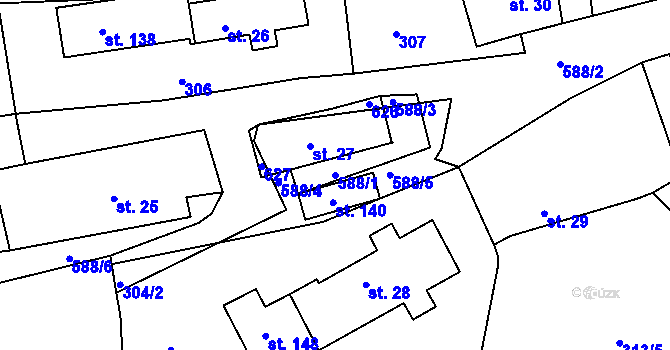 Parcela st. 588/1 v KÚ Smrk u Úžic, Katastrální mapa