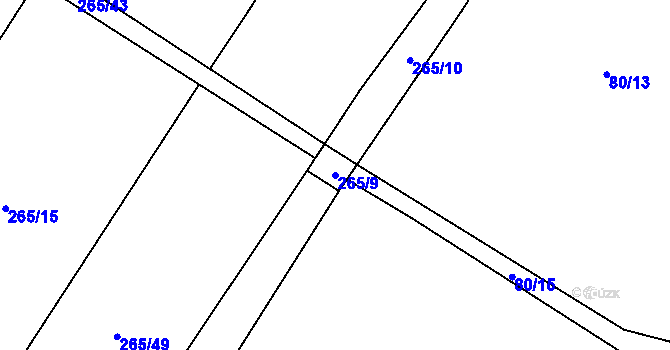 Parcela st. 265/9 v KÚ Smrk u Úžic, Katastrální mapa