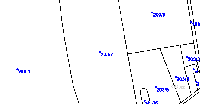 Parcela st. 203/7 v KÚ Smrk u Úžic, Katastrální mapa