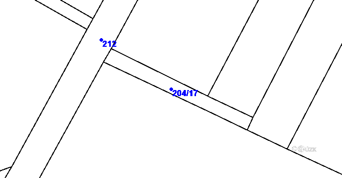 Parcela st. 204/17 v KÚ Smrk u Úžic, Katastrální mapa